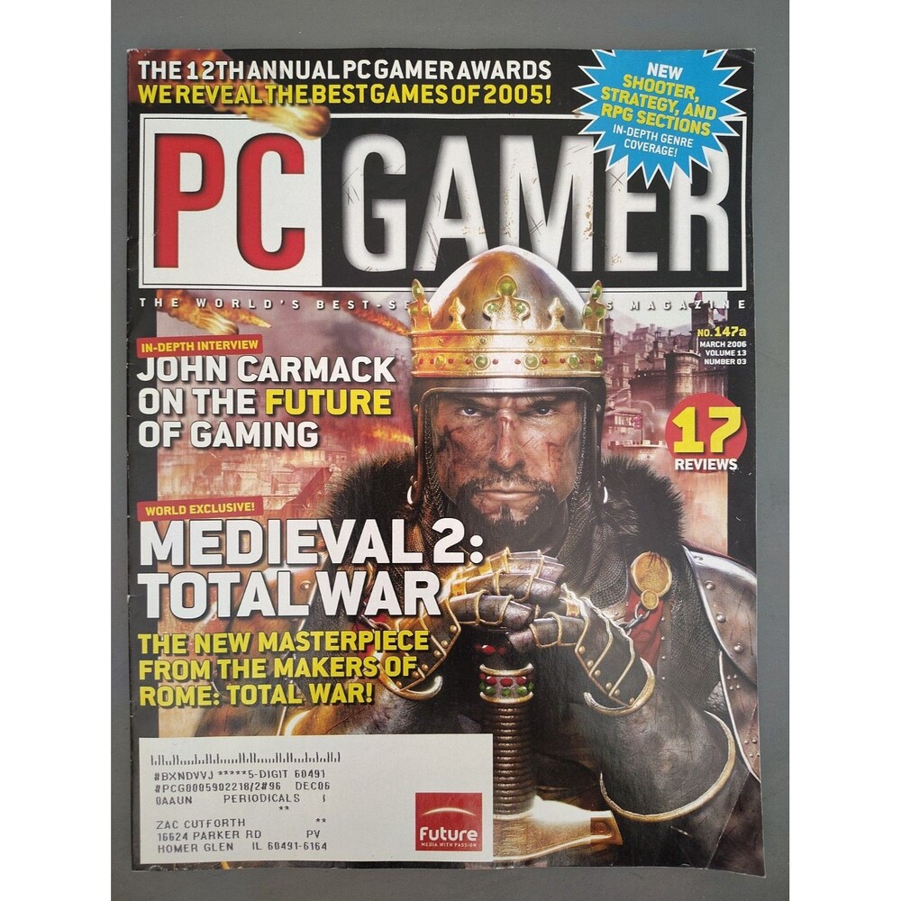 MARCH 2006 PC GAMER #147a Antique video game magazine - MEDIEVAL 2: TOTAL WAR
